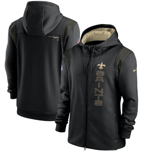 Men's New Orleans Saints 2021 Black Sideline Team Performance Full-Zip Hoodie Men's New Orleans Saints 2021 Black Sideline Team Performance Full-Zip Hoodie